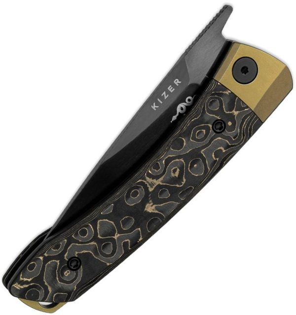 Kizer Mini MoMo Linerlock S90V DLC - Gold CF