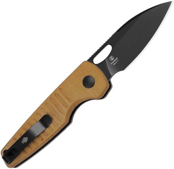 Kizer Parakeet Button Lock Folding Knife - Brown Micarta