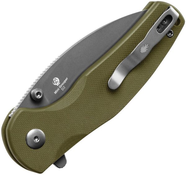 Kizer Mini Grouper Button Lock - OD Green G10 D2