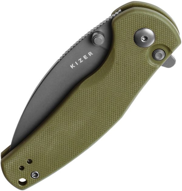 Kizer Mini Grouper Button Lock - OD Green G10 D2
