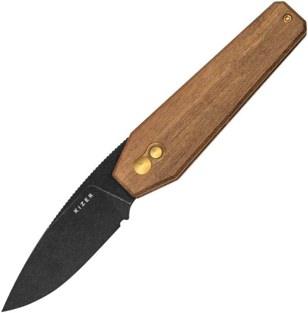 Kizer Cutlery Tomb Button Lock Folding Knife - Wood Handle