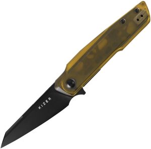 Kizer Skinner Linerlock Amber PEI Reverse Tanto