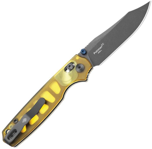 Kizer Pokiman Clutch Lock - Amber PEI Clip Point