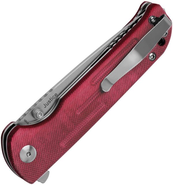 Kizer Justice Linerlock - Red Canvas Micarta
