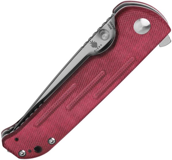 Kizer Justice Linerlock - Red Canvas Micarta