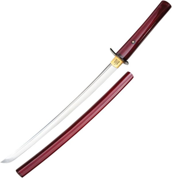 Komoran Wakizashi 20 Satin Stainless Blade - Red Wood