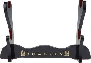 Komoran Two Sword Stand Black Wood - Dual Display