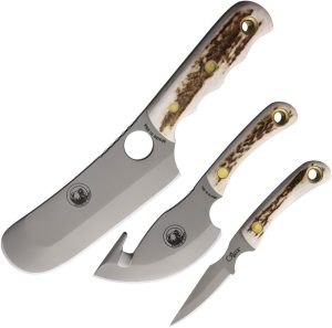 Knives of Alaska Triple Combo Stag D2 Fixed Blade 3-Knife Set