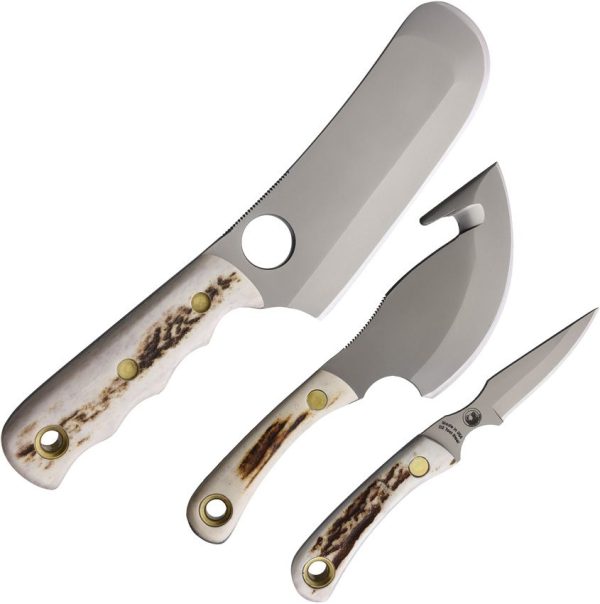 Knives of Alaska Triple Combo Stag D2 Fixed Blade 3-Knife Set