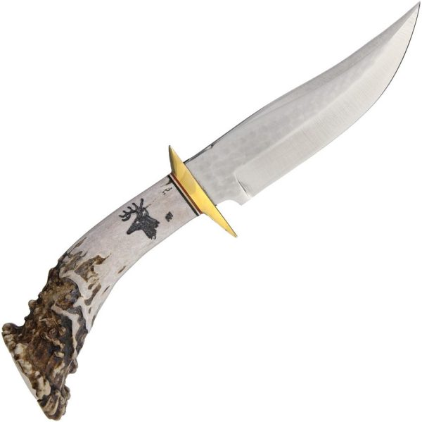 Ken Richardson 5in Bowie Fixed Blade Knife 1085HC Antler Handle