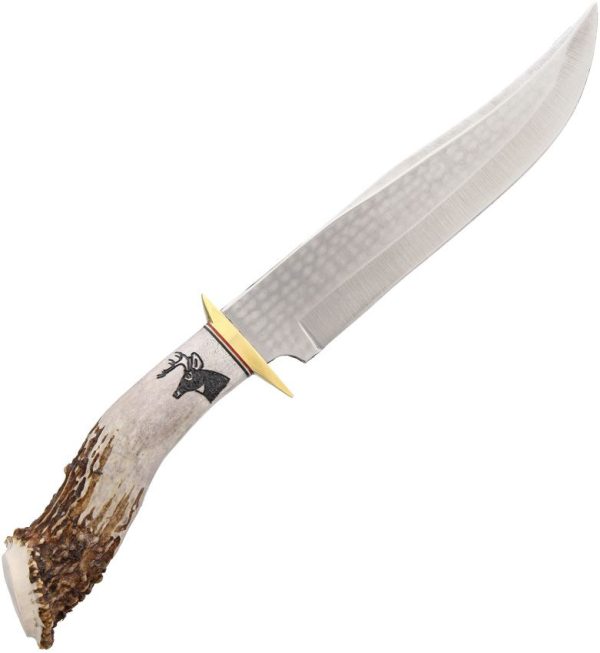 Ken Richardson 8in Bowie Fixed Blade Knife 1085HC Antler Handle