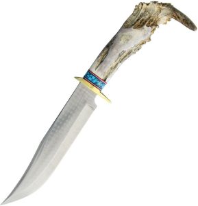 Ken Richardson 8in Bowie Fixed Blade Knife 1085HC Deer Antler