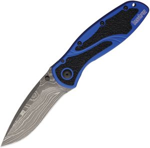 Kershaw Blur Linerlock Damascus Blue Folding Knife Assisted