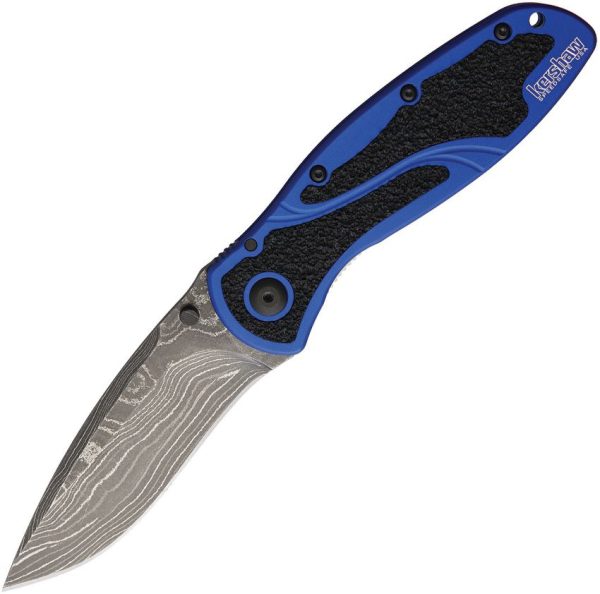 KS1670NBDAM.jpg Kershaw Blur Linerlock Damascus Blue Folding Knife Assisted