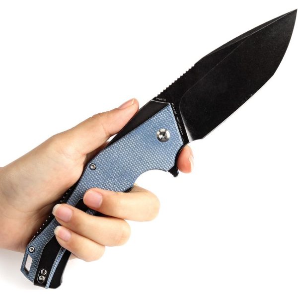Kansept Hellx Framelock D2 Blue Micarta Folding Knife