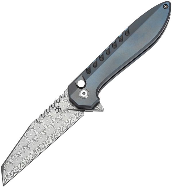 Kansept Kosame Button Lock Damascus - Blue Titanium