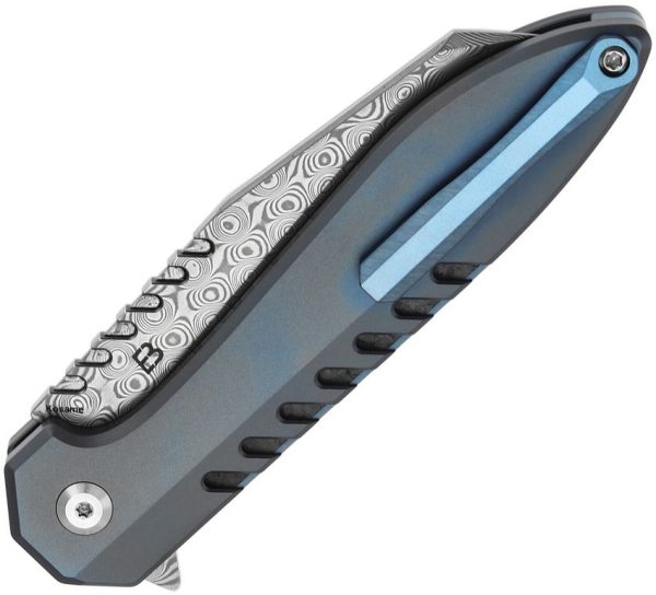 Kansept Kosame Button Lock Damascus - Blue Titanium