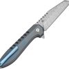 Kansept Kosame Button Lock Damascus - Blue Titanium