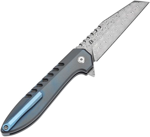 Kansept Kosame Button Lock Damascus - Blue Titanium