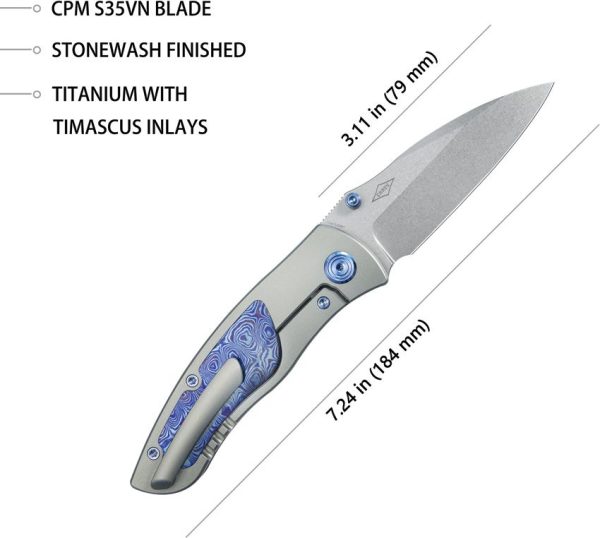 KB Knives Vertigo Framelock Folding Knife 3.13" S35VN Stonewash Wharncliffe