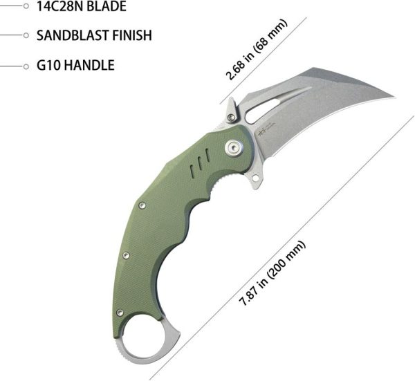 Kubey Wrath Karambit Linerlock - Green G10