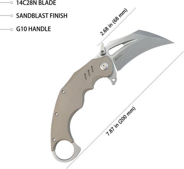 Kubey Wrath Karambit Linerlock - Tan G10