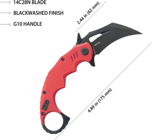 Kubey Mini Wrath Karambit Linerlock - Red G10