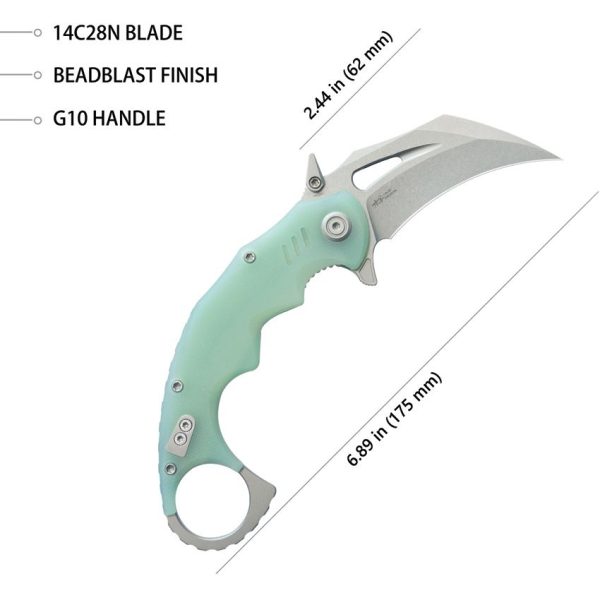 Kubey Mini Wrath Karambit Linerlock - Jade G10 Satin