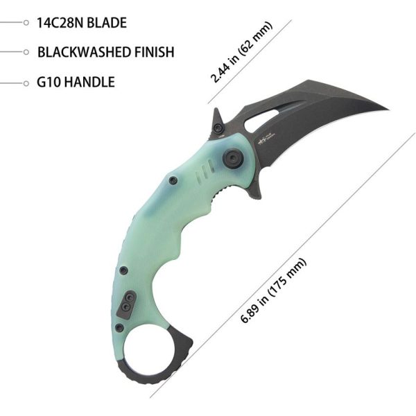 Kubey Mini Wrath Karambit Linerlock - Jade Black Oxide