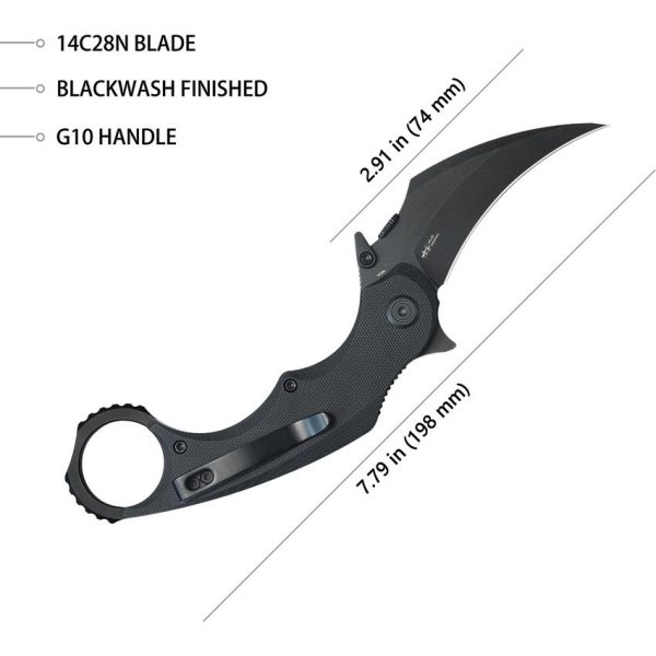 Kubey Rogue Karambit Blackwash 14C28N G10 Linerlock