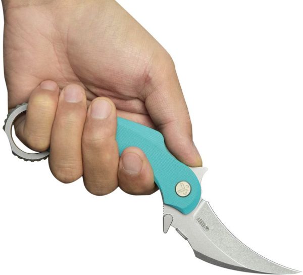 Kubey Rogue Pikal Karambit Tiffany Blue G10 14C28N