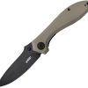 Kubey Ruckus Linerlock 3.5" BlackWash AUS-10A Tan G10 Folding Knife