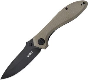Kubey Ruckus Linerlock Folding Knife - Tan G10 BlackWash