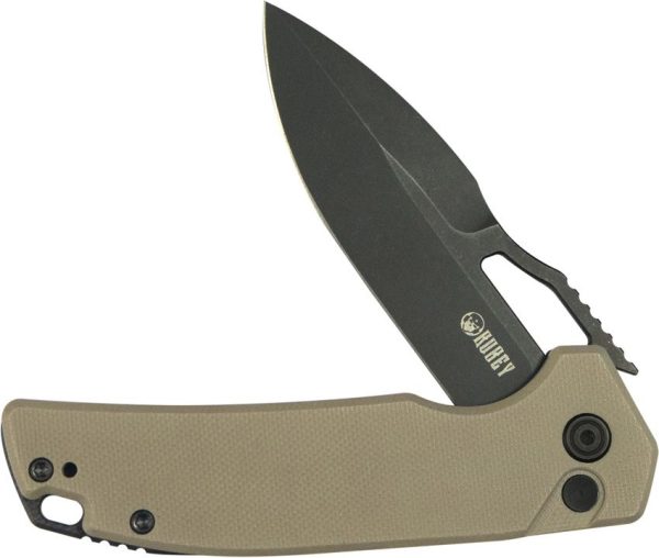 Kubey RDF Button Lock Tan G10 Folding Knife