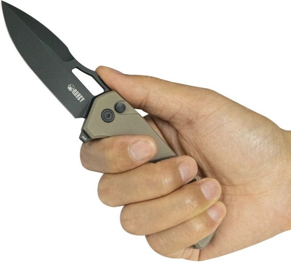 Kubey RDF Button Lock Tan G10 Folding Knife
