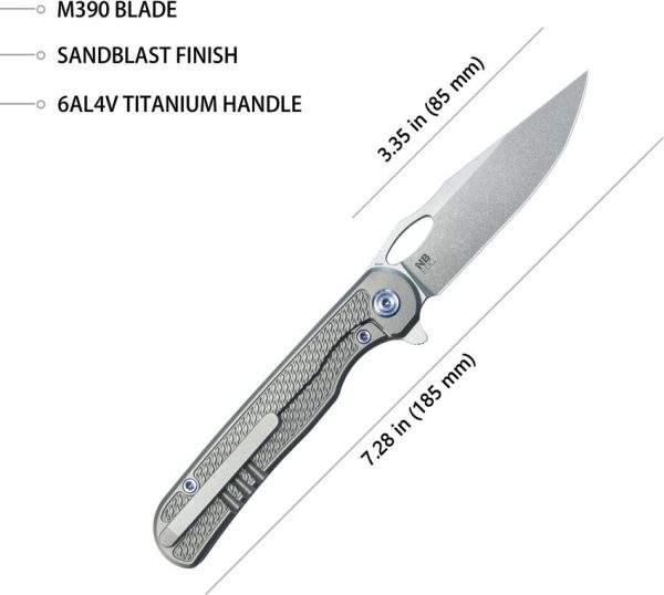 KB Knives Hydro Framelock Folding Knife 3" M390 Gray Titanium