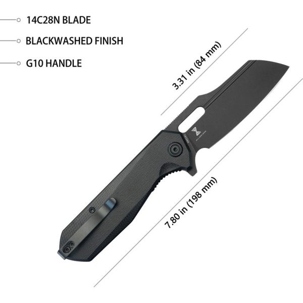 Kubey Atlas Linerlock - Black G10 Stonewash Blade