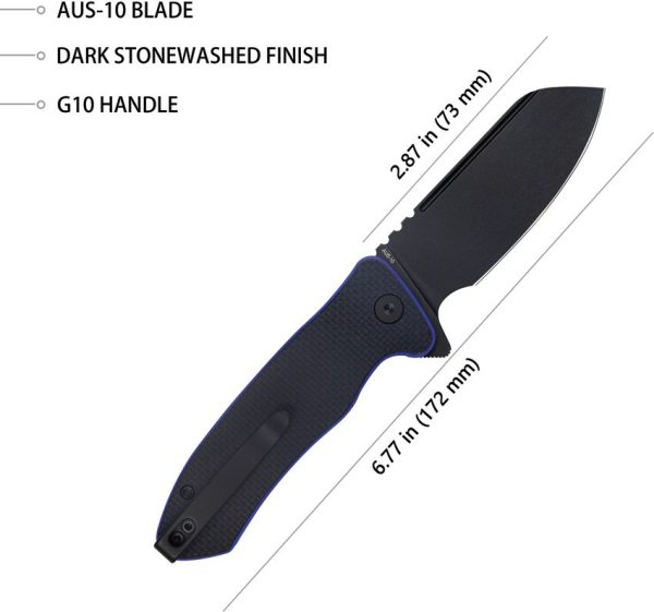 Kubey Creon Button Lock Black/Blue AUS-10A Folding Knife