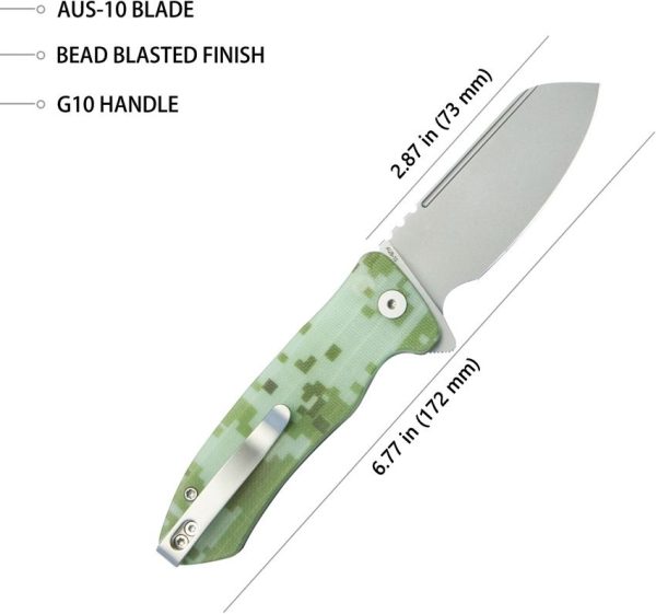 Kubey Creon Button Lock Digital Camo AUS-10A Folding Knife