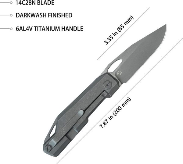 KB Knives Verijero Framelock Ti Folding Knife 3.38" Black Stonewash 14C28N