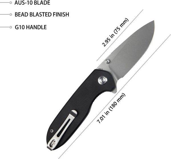 Kubey Belus EDC Linerlock Black AUS-10A Folding Knife