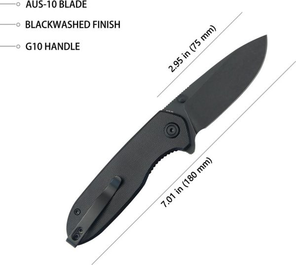Kubey Belus EDC Linerlock Black Stonewash AUS-10A Folding Knife
