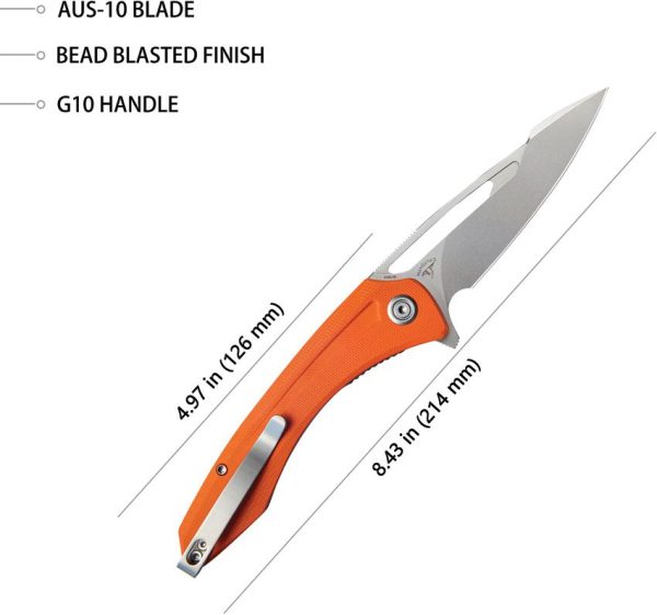 Kubey Merced Linerlock Orange AUS-10A Bead Blast
