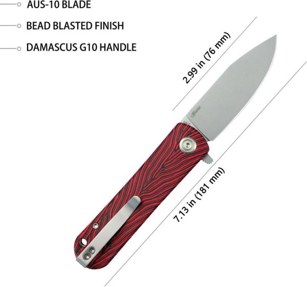 Kubey NEO Linerlock Red Damascus Folding Knife