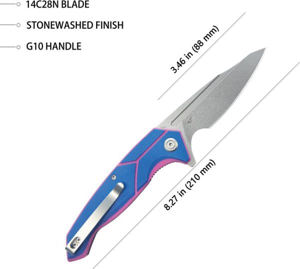 Kubey RBC-1 Linerlock Folding Knife - Blue/Pink G10