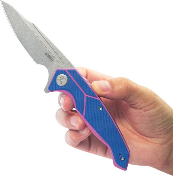 Kubey RBC-1 Linerlock Folding Knife - Blue/Pink G10