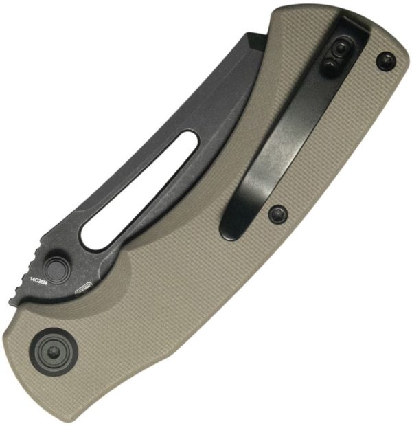 Kubey Dheo EDC Button Lock Wharncliffe Tan G10
