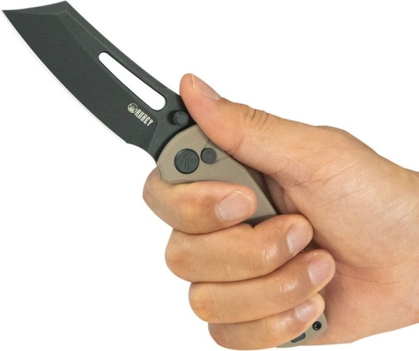 Kubey Dheo EDC Button Lock Wharncliffe Tan G10