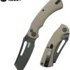 Kubey Dheo EDC Button Lock Wharncliffe Tan G10