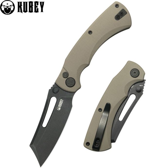 Kubey Dheo EDC Button Lock Wharncliffe Tan G10